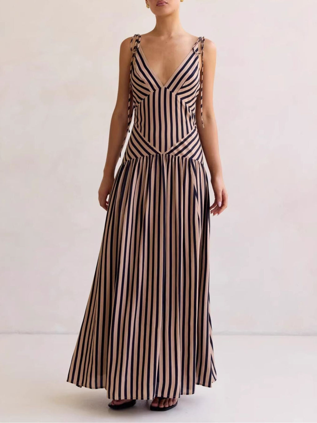 Women’s Tie-Front Zipper Maxi Dress – Sleeveless Elegant Evening Gown