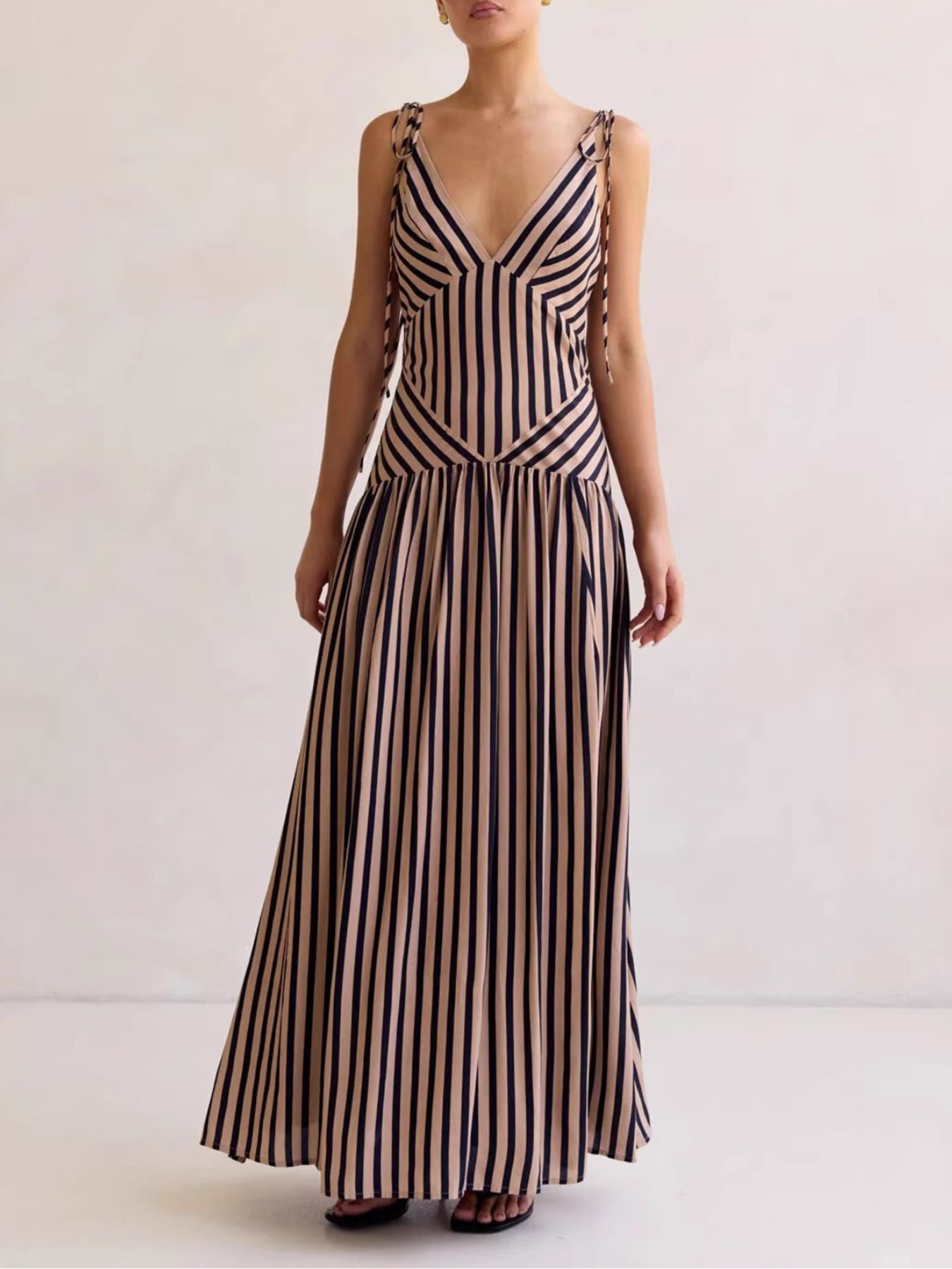 Women’s Tie-Front Zipper Maxi Dress – Sleeveless Elegant Evening Gown