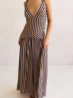 Women’s Tie-Front Zipper Maxi Dress – Sleeveless Elegant Evening Gown