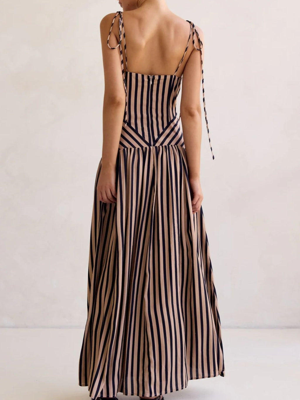 Women’s Tie-Front Zipper Maxi Dress – Sleeveless Elegant Evening Gown