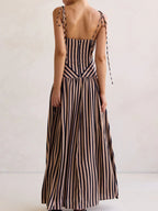 Women’s Tie-Front Zipper Maxi Dress – Sleeveless Elegant Evening Gown