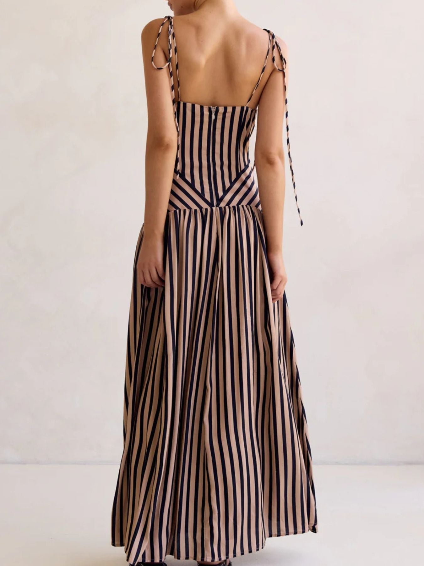 Women’s Tie-Front Zipper Maxi Dress – Sleeveless Elegant Evening Gown