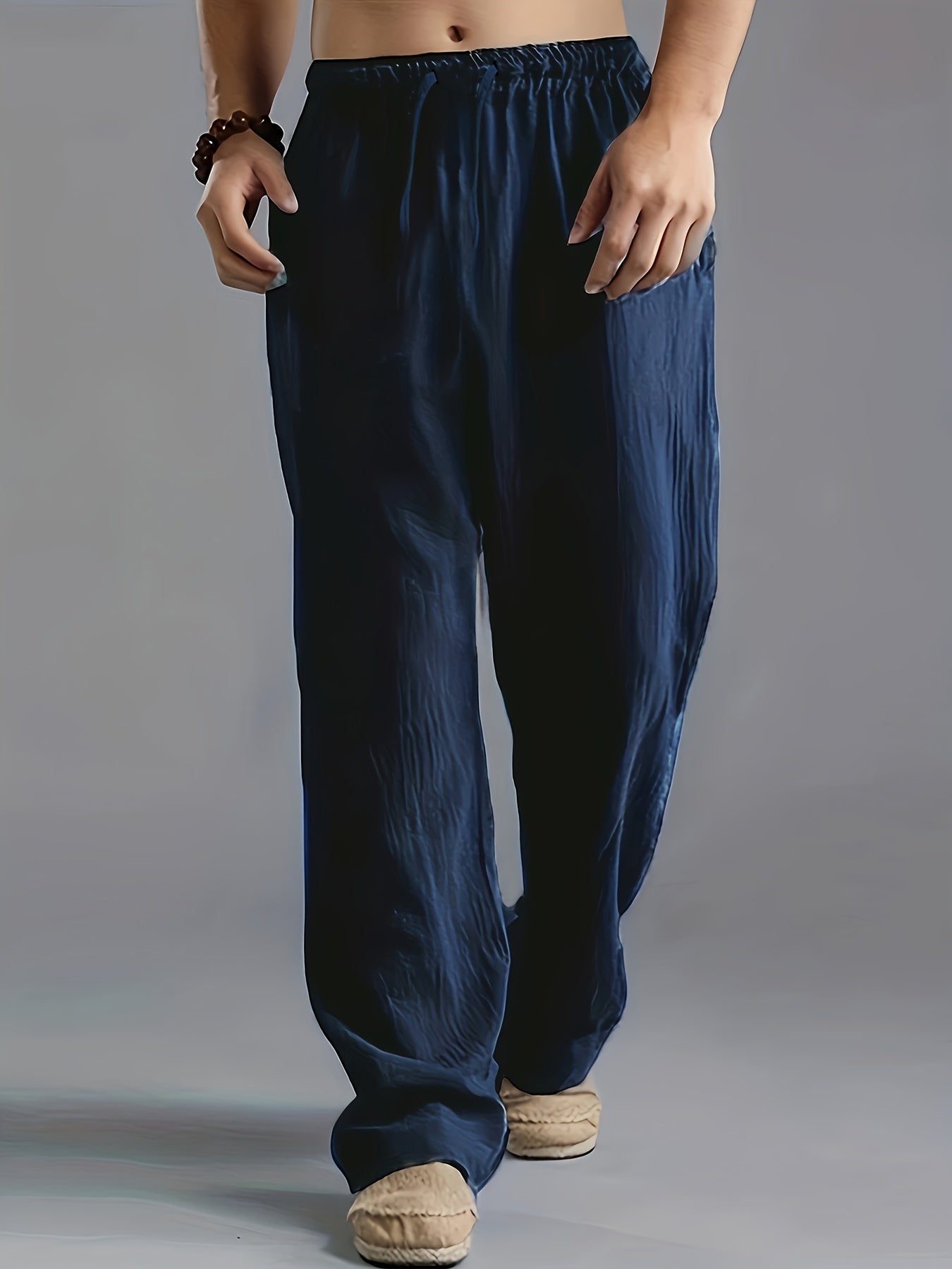 Men’s Linen Trousers – Breathable Relaxed Fit with Elastic Waistband