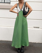 Women’s V-Neck Colorblock Midi Dress – Elegant Casual & Evening Dress