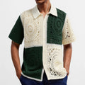 Men’s Hollow Out Crochet Knitted Shirt – French Retro Short Sleeve Polo Cardigan Summer Streetwear Top 2026