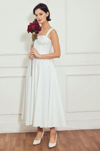 Elegant White Midi Dress with Corset Waist