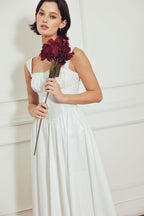 Elegant White Midi Dress with Corset Waist