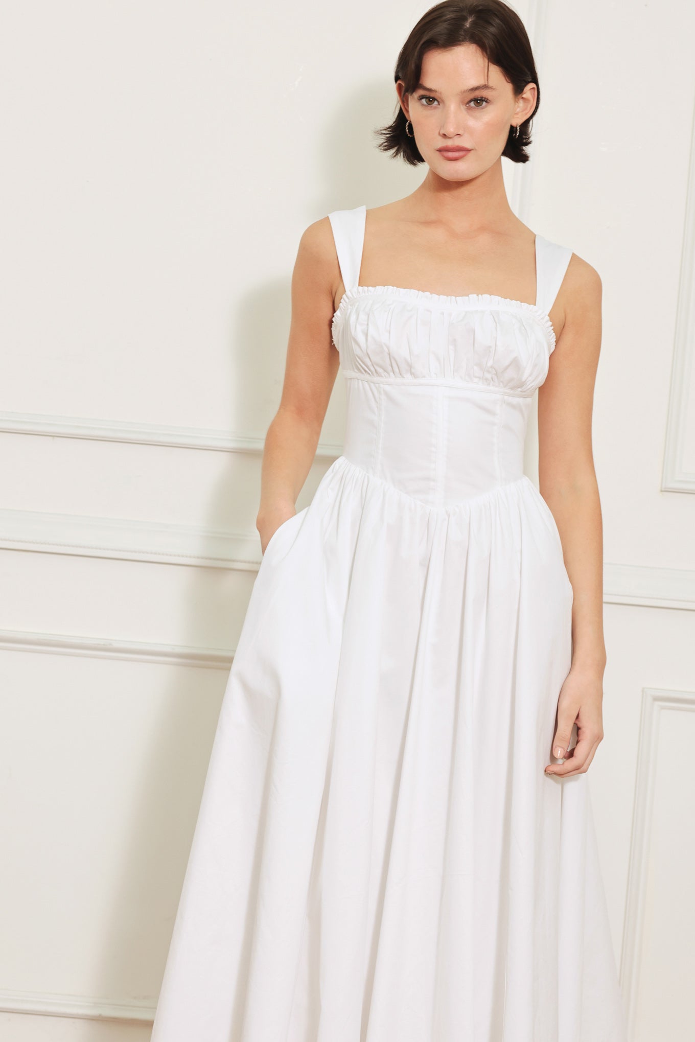 Elegant White Midi Dress with Corset Waist