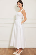 Elegant White Midi Dress with Corset Waist
