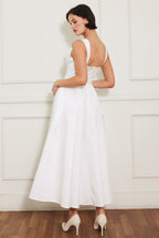 Elegant White Midi Dress with Corset Waist