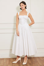 Elegant White Midi Dress with Corset Waist