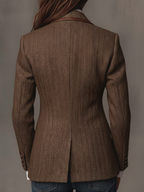 Women’s Tweed Blazer – Artistic Printed Panel Tailored Jacket with Lapel & Pocket Detail Vintage Chic Outerwear