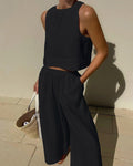 Women’s Sleeveless Two-Piece Set – Chic Solid Color Casual Cotton Outfit for Everyday & Summer Wear