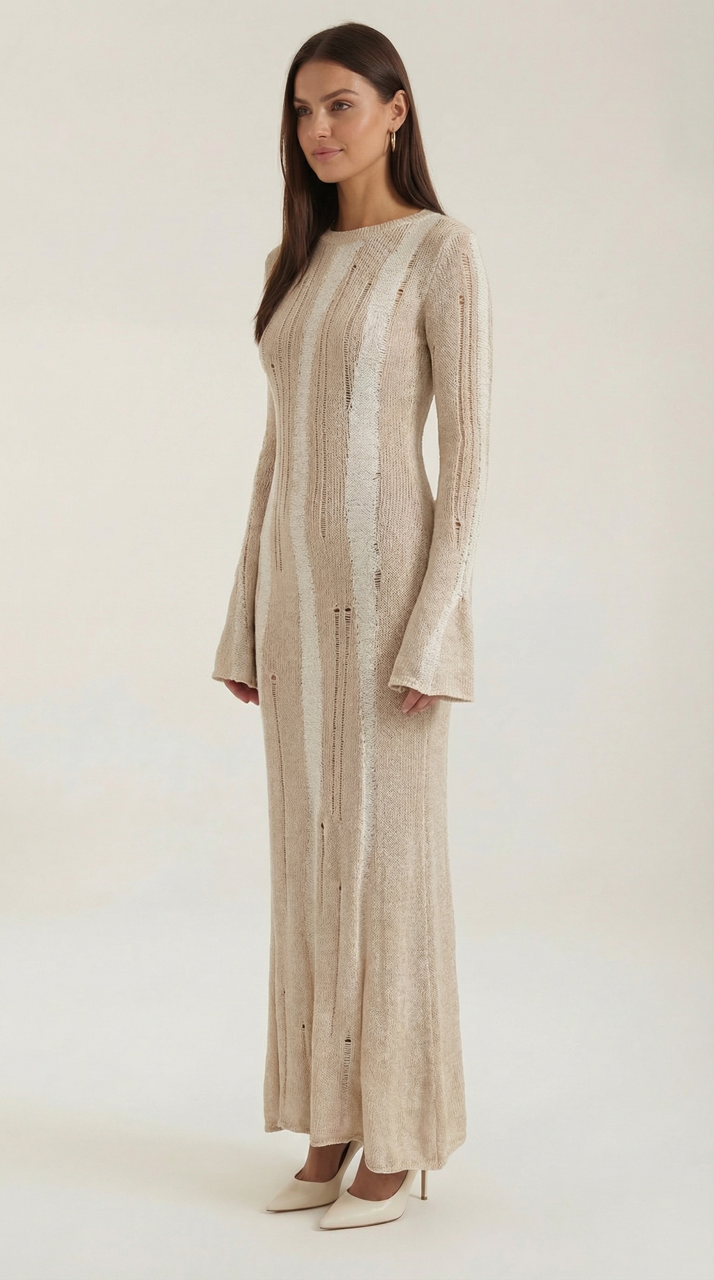 Tamsin Shimmer Knit Maxi Dress – Striped Stretch Floor-Length Elegant Dress