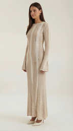 Tamsin Shimmer Knit Maxi Dress – Striped Stretch Floor-Length Elegant Dress