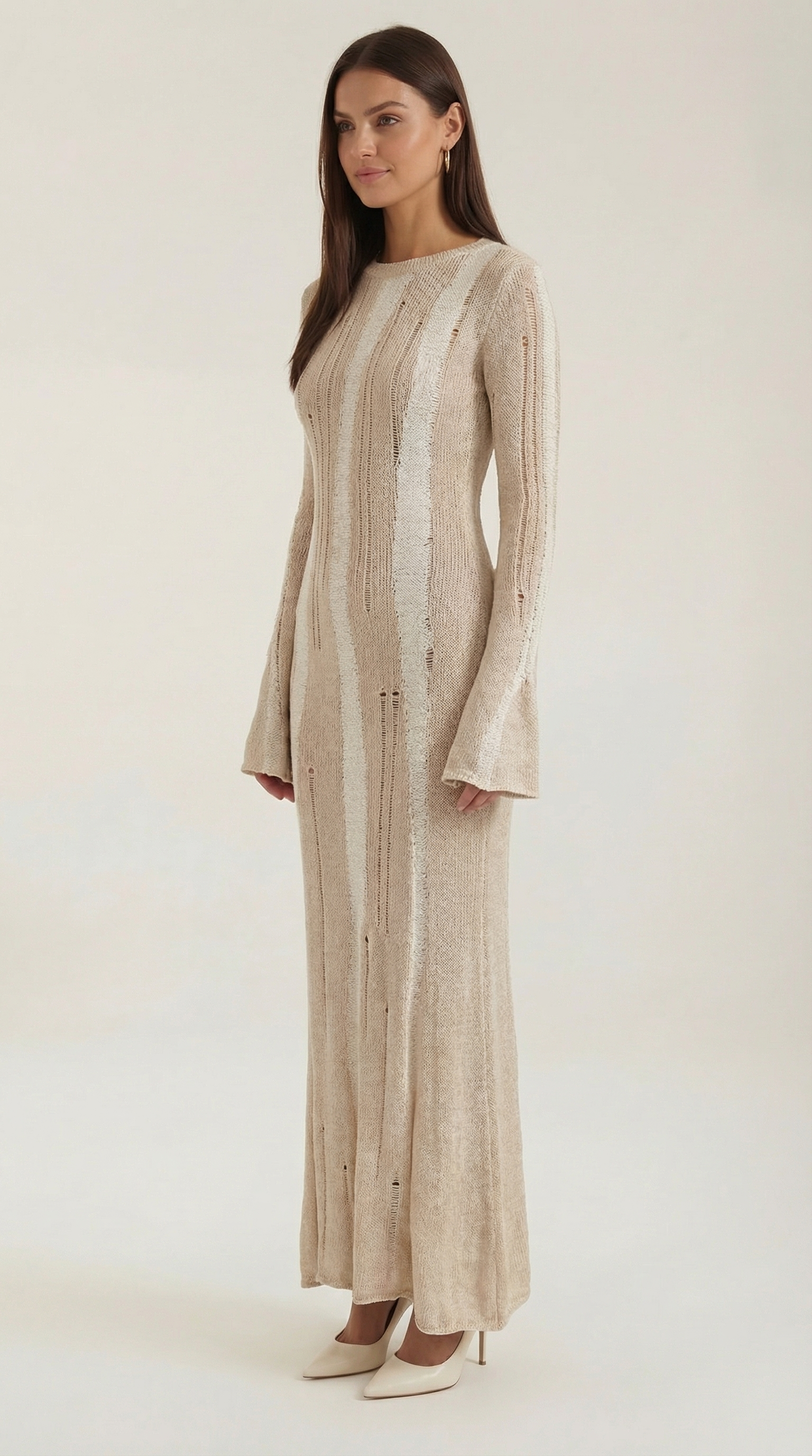 Tamsin Shimmer Knit Maxi Dress – Striped Stretch Floor-Length Elegant Dress
