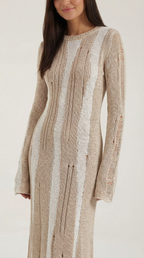 Tamsin Shimmer Knit Maxi Dress – Striped Stretch Floor-Length Elegant Dress
