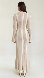 Tamsin Shimmer Knit Maxi Dress – Striped Stretch Floor-Length Elegant Dress