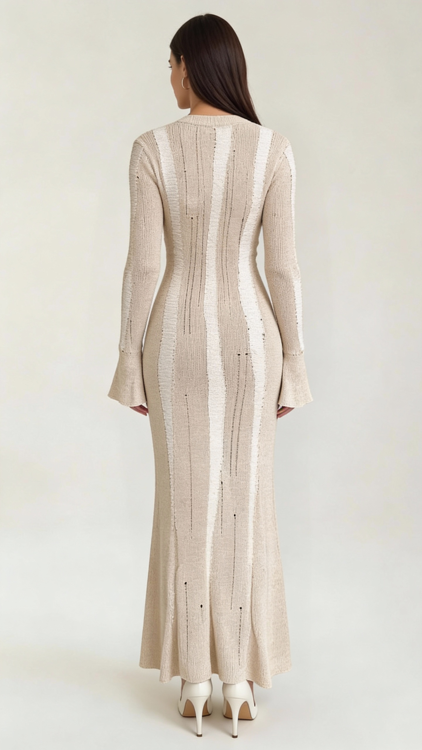 Tamsin Shimmer Knit Maxi Dress – Striped Stretch Floor-Length Elegant Dress