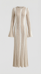 Tamsin Shimmer Knit Maxi Dress – Striped Stretch Floor-Length Elegant Dress