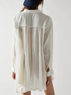 Textured Linen Shirt Dress with Button Design & Pockets for Effortless Chic