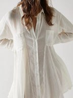Textured Linen Shirt Dress with Button Design & Pockets for Effortless Chic