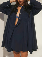 Textured Linen Shirt Dress with Button Design & Pockets for Effortless Chic