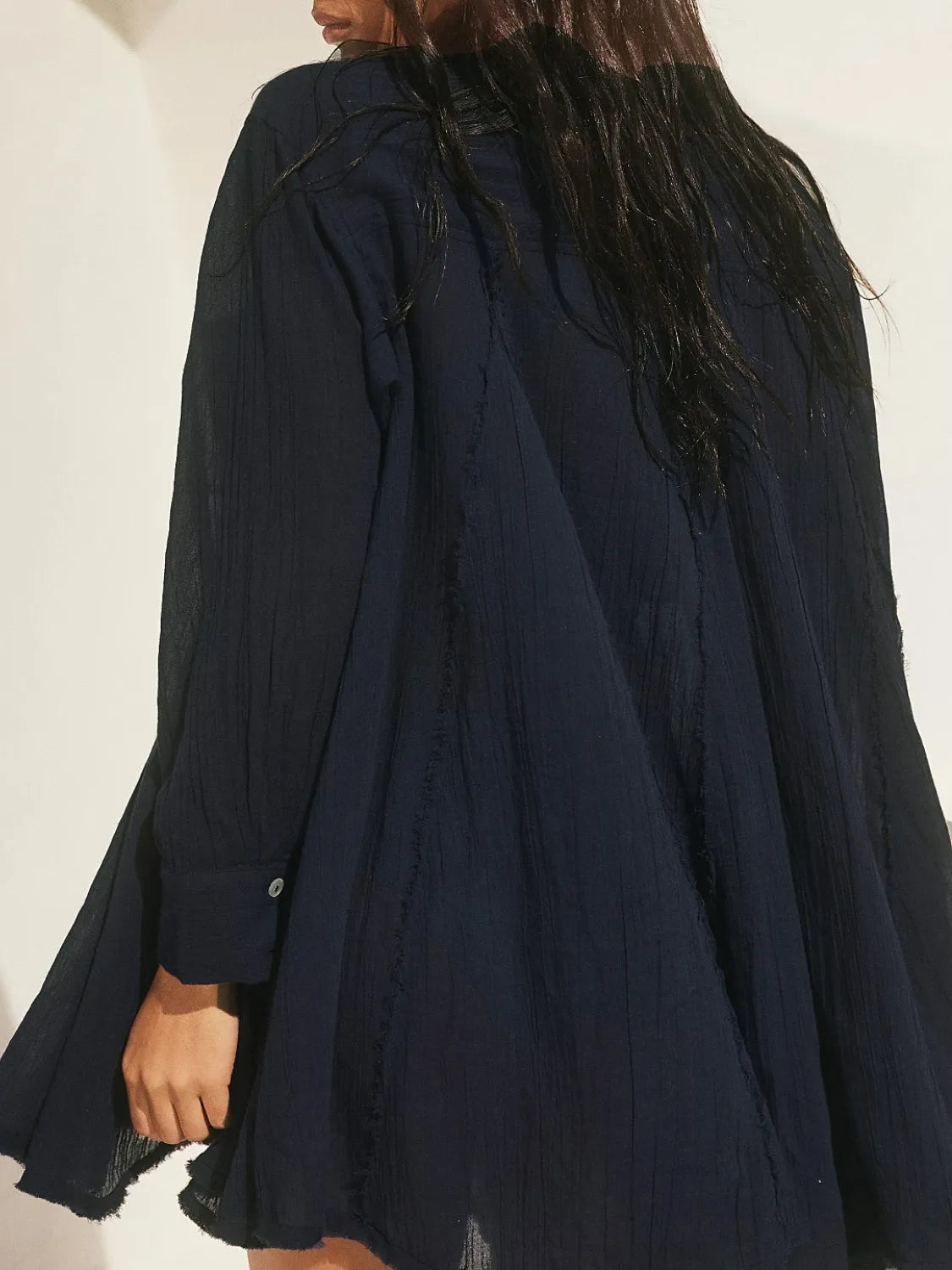 Textured Linen Shirt Dress with Button Design & Pockets for Effortless Chic