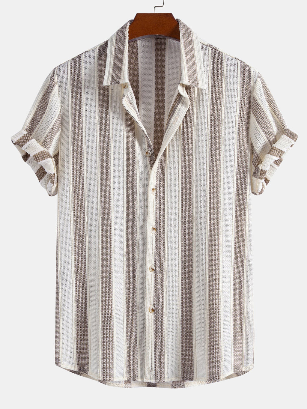 Men’s Textured Knit Camp Collar Shirt – Striped Short Sleeve Casual Vacation Button-Up Summer Shirt
