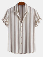 Men’s Textured Knit Camp Collar Shirt – Striped Short Sleeve Casual Vacation Button-Up Summer Shirt