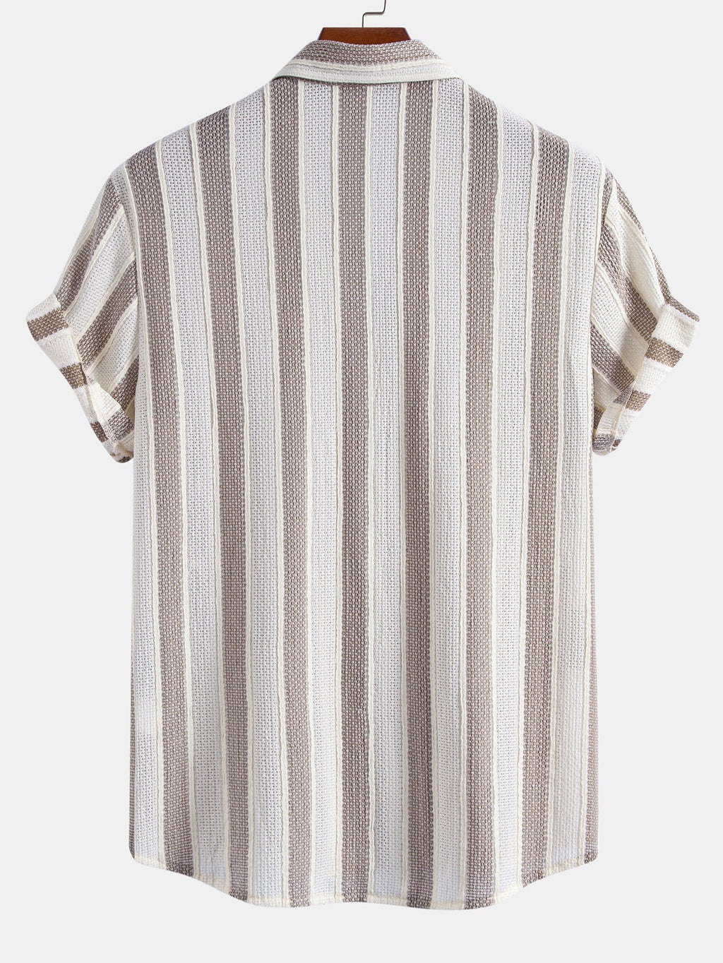 Men’s Textured Knit Camp Collar Shirt – Striped Short Sleeve Casual Vacation Button-Up Summer Shirt