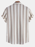 Men’s Textured Knit Camp Collar Shirt – Striped Short Sleeve Casual Vacation Button-Up Summer Shirt
