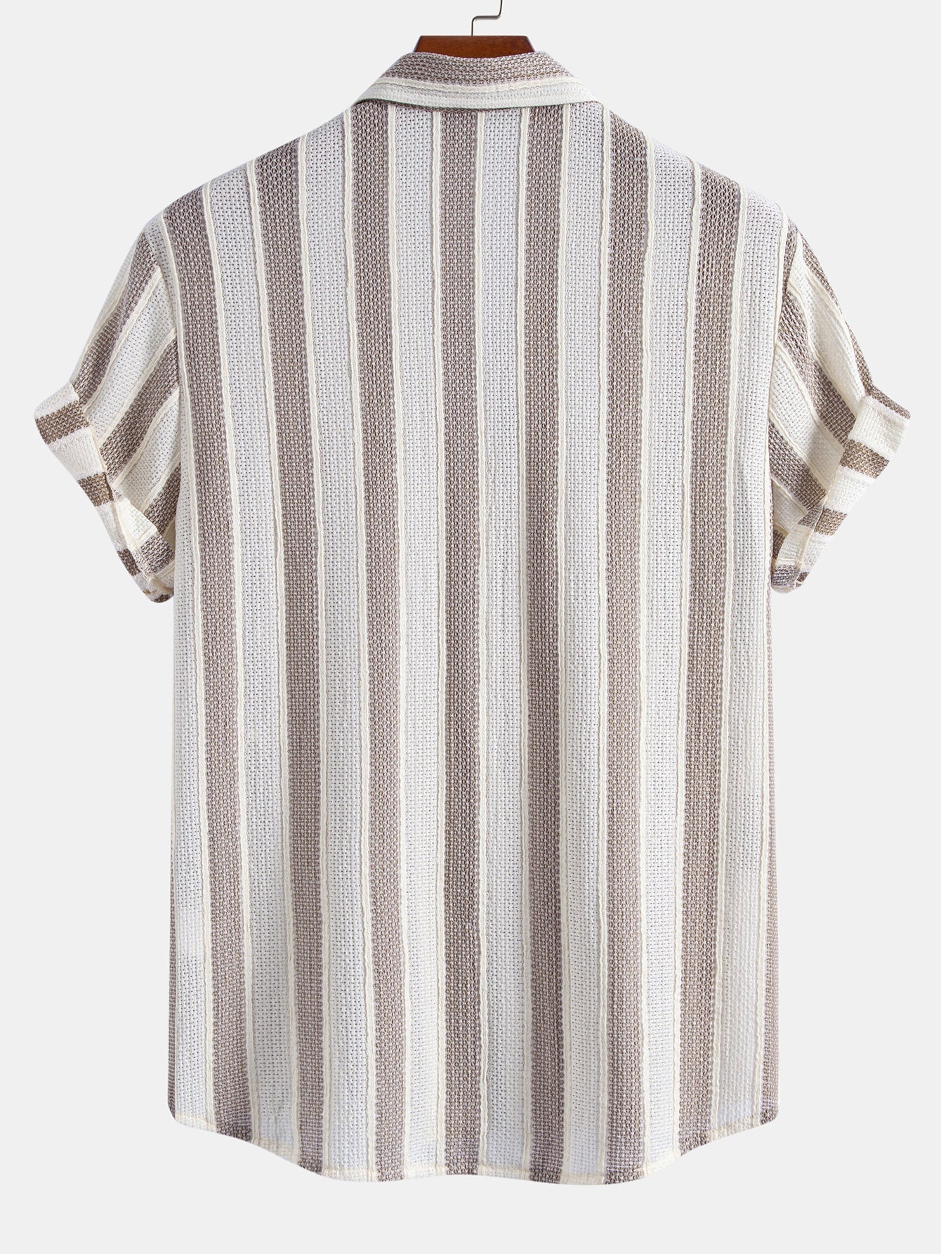 Men’s Textured Knit Camp Collar Shirt – Striped Short Sleeve Casual Vacation Button-Up Summer Shirt