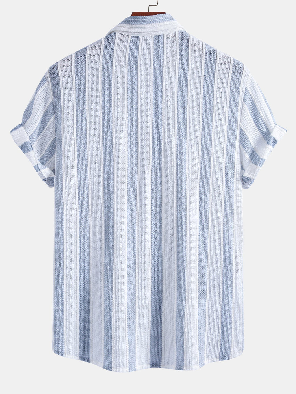 Men’s Textured Knit Camp Collar Shirt – Striped Short Sleeve Casual Vacation Button-Up Summer Shirt