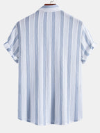 Men’s Textured Knit Camp Collar Shirt – Striped Short Sleeve Casual Vacation Button-Up Summer Shirt