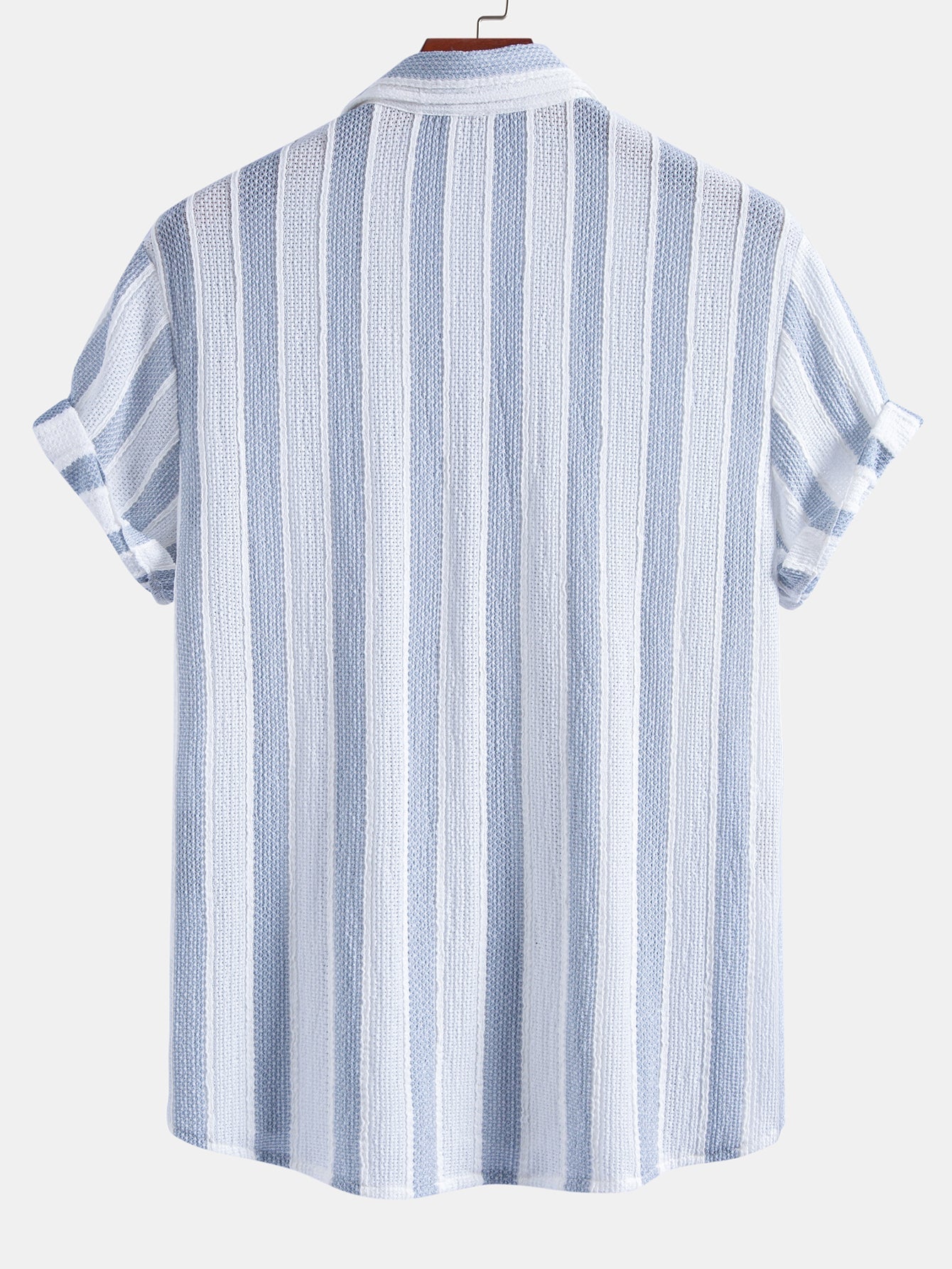 Men’s Textured Knit Camp Collar Shirt – Striped Short Sleeve Casual Vacation Button-Up Summer Shirt