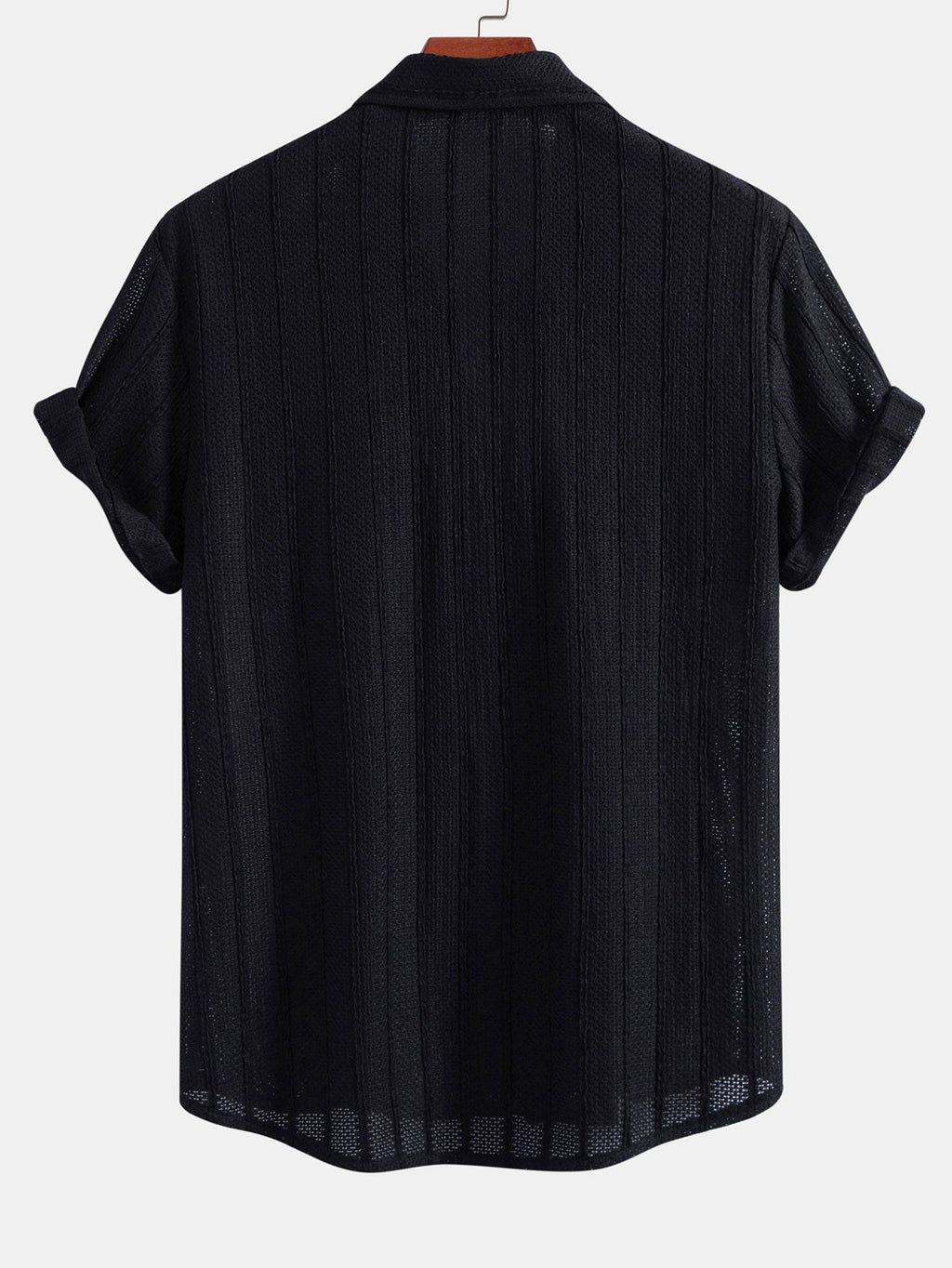 Men’s Textured Knit Camp Collar Shirt – Striped Short Sleeve Casual Vacation Button-Up Summer Shirt
