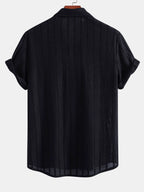 Men’s Textured Knit Camp Collar Shirt – Striped Short Sleeve Casual Vacation Button-Up Summer Shirt