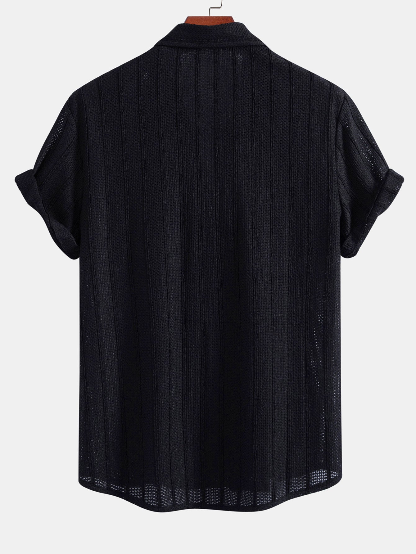 Men’s Textured Knit Camp Collar Shirt – Striped Short Sleeve Casual Vacation Button-Up Summer Shirt