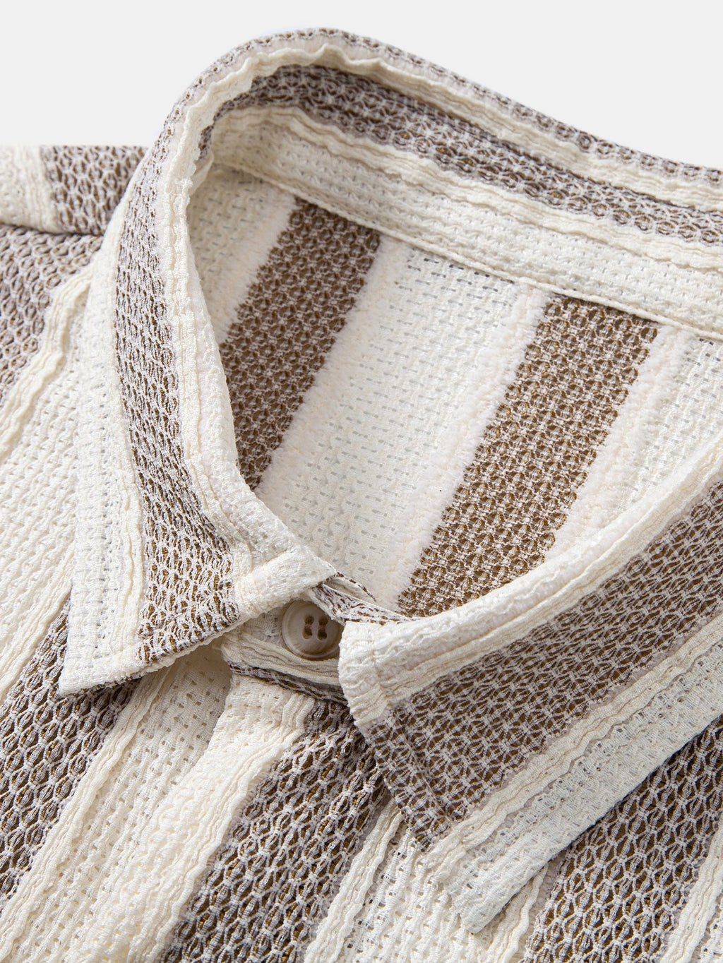 Men’s Textured Knit Camp Collar Shirt – Striped Short Sleeve Casual Vacation Button-Up Summer Shirt