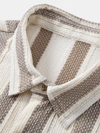 Men’s Textured Knit Camp Collar Shirt – Striped Short Sleeve Casual Vacation Button-Up Summer Shirt