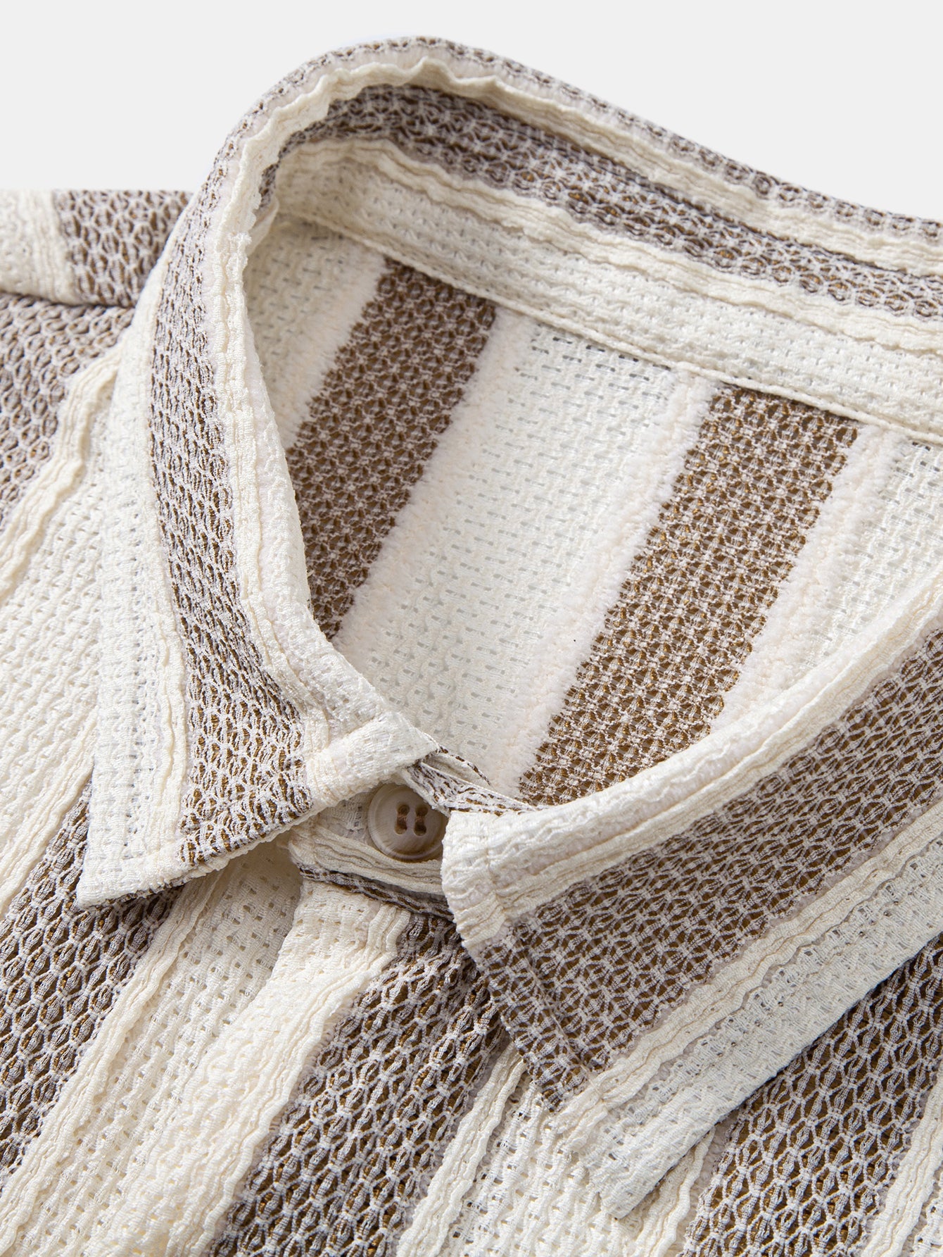 Men’s Textured Knit Camp Collar Shirt – Striped Short Sleeve Casual Vacation Button-Up Summer Shirt