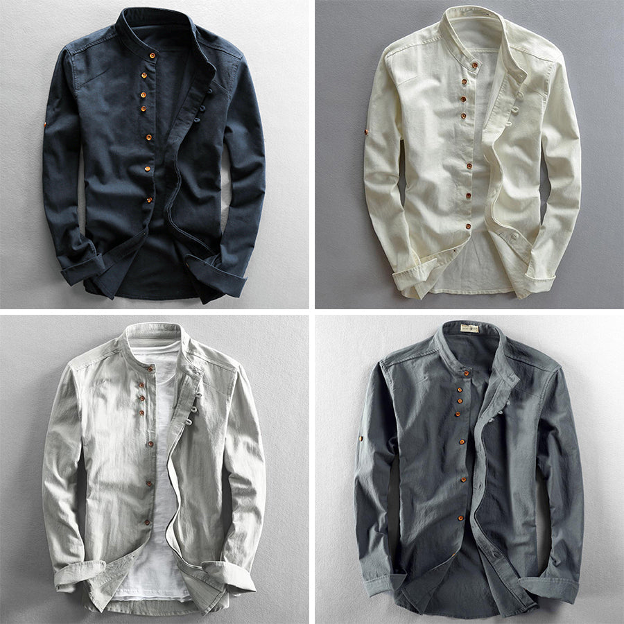 Theodore Willow Osaka Linen Shirt – High-Collar Cotton-Linen Summer Shirt