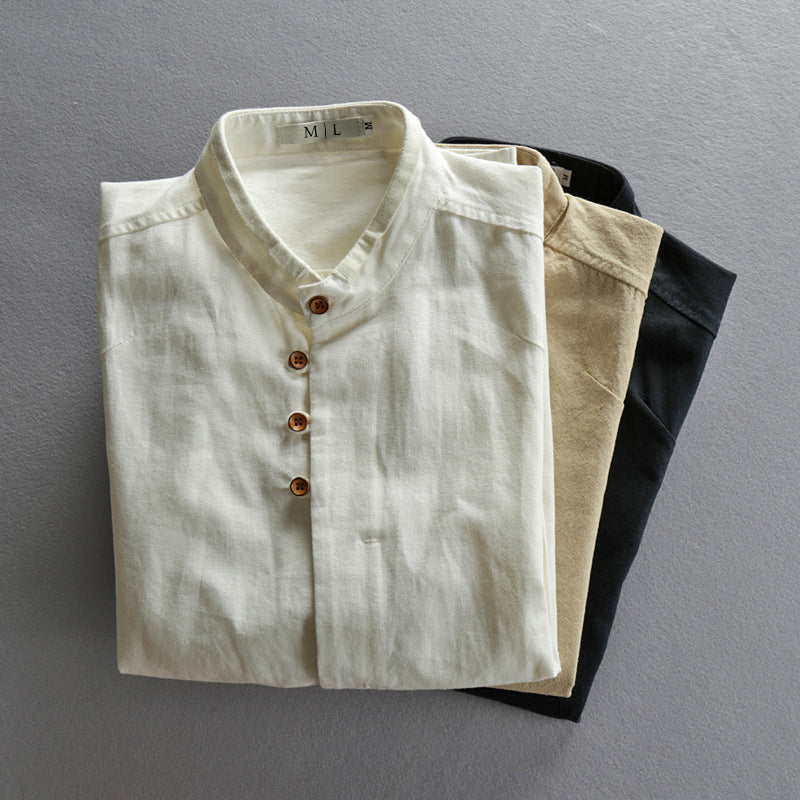 Theodore Willow Osaka Linen Shirt – High-Collar Cotton-Linen Summer Shirt