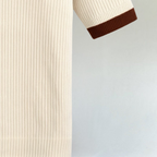 Women’s Ribbed Knit Polo Top with Contrast Collar – Chic Short Sleeve Casual & Smart-Casual Shirt