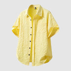 Men’s Textured Floral Cotton-Linen Shirt – Short Sleeve Summer Essential