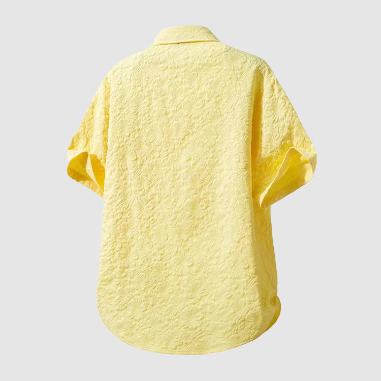Men’s Textured Floral Cotton-Linen Shirt – Short Sleeve Summer Essential