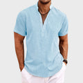 Men’s Short Sleeve Henley Shirt – Cotton Linen Blend Casual Summer Top