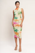 Vibrant Mesh Midi Dresses for Women with Body Contouring Design