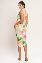 Vibrant Mesh Midi Dresses for Women with Body Contouring Design